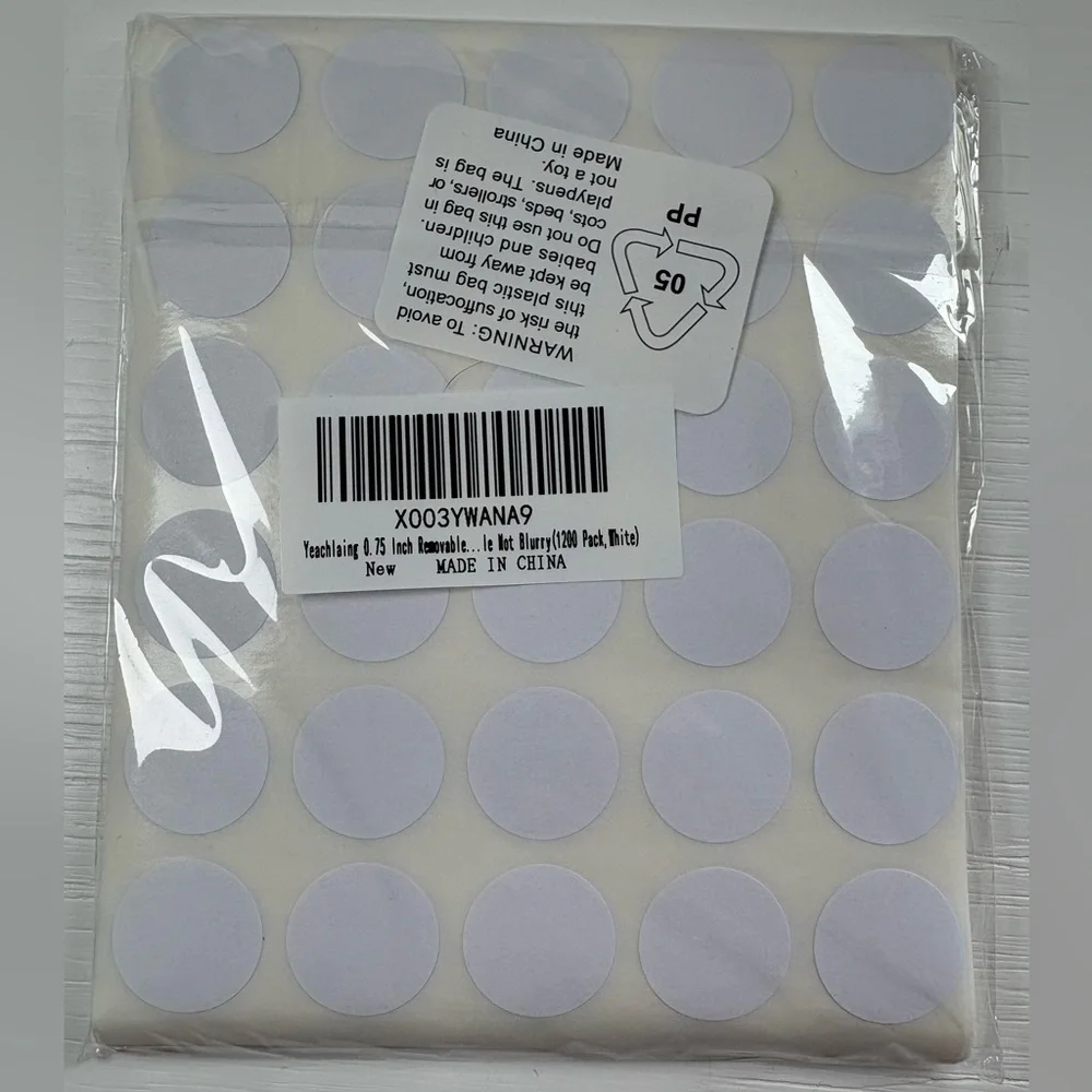 1200 White Dot Stickers .75 Inch